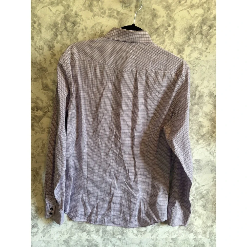 Banana Republic Men's‎ M Purple Plaid Snap Front Shirt Long Sleeve